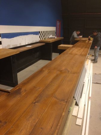 Just stained countertop in tasting room